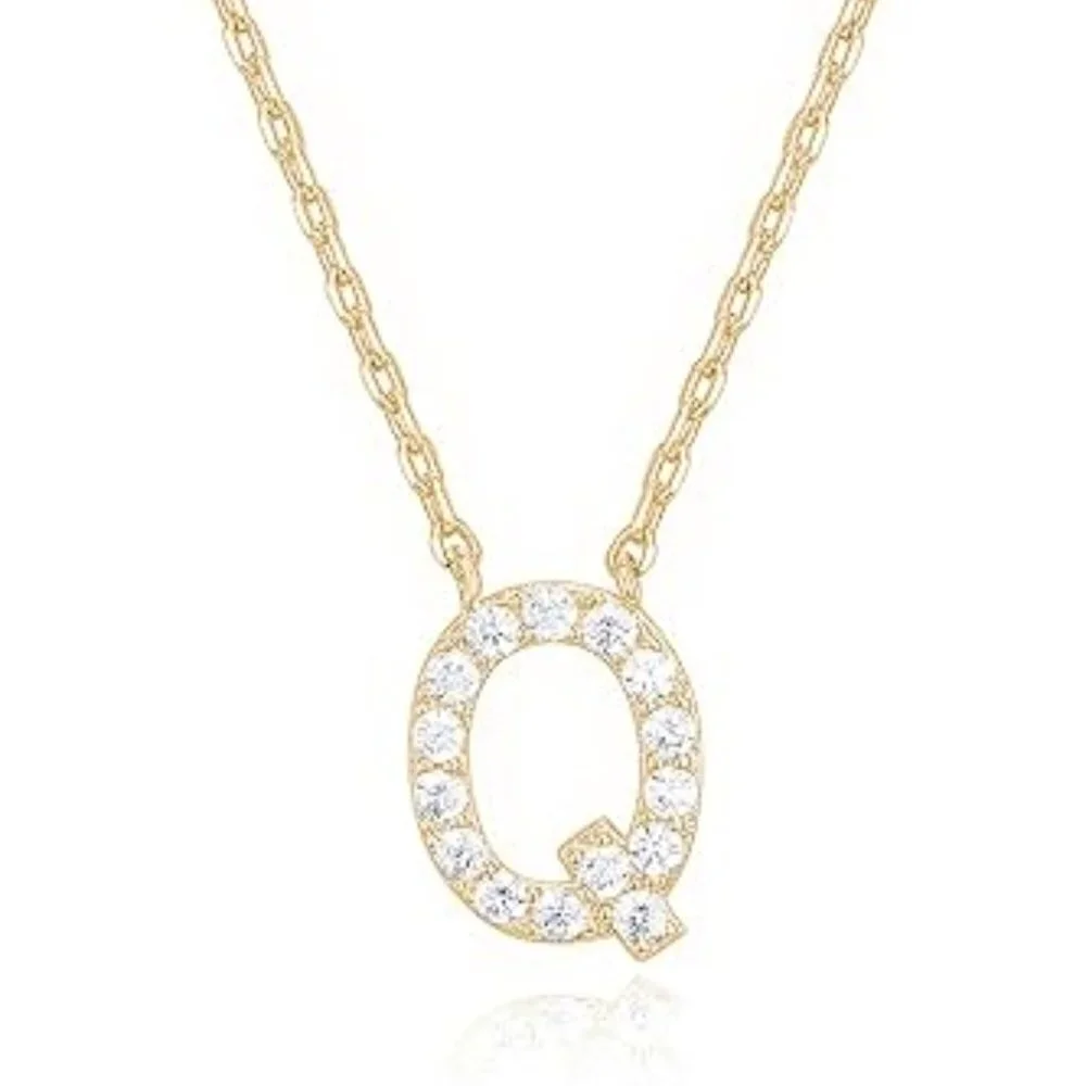 14K Yellow Gold Initial Necklace Letter Dainty Diamond Gift Present P - Z